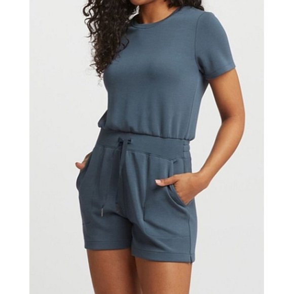 SPANX Pants - Spanx Airessentials Short Sleeve Romper Storm Blue Open Cut-Out Back Jumpsuit 1X
